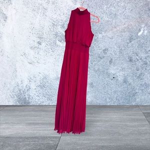 Mock turtle pleated chiffon evening dress